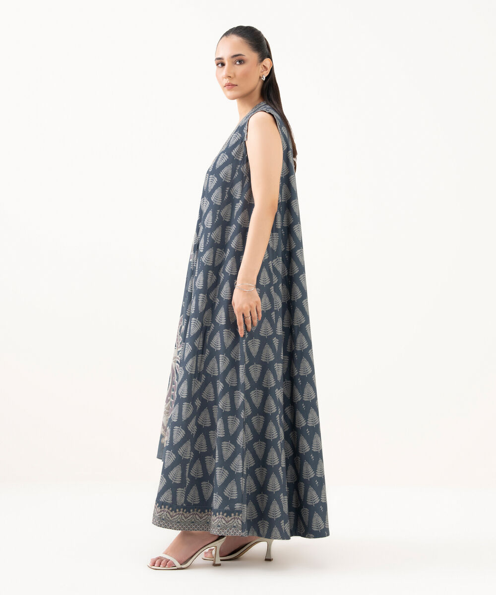 Women's Unstitched Linen Printed Grey 3 Piece Suit