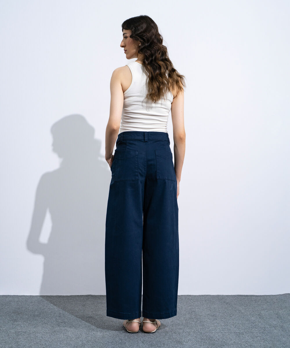 Women's Navy Barrel Fit Chino Trousers