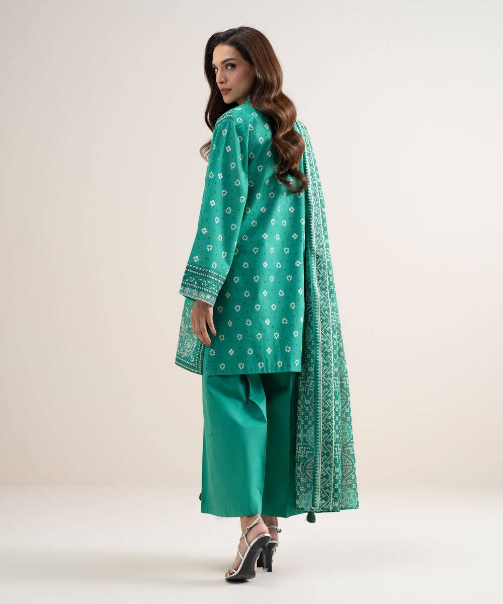 Women's Unstitched Lawn Embroidered Teal Green 3 Piece Suit