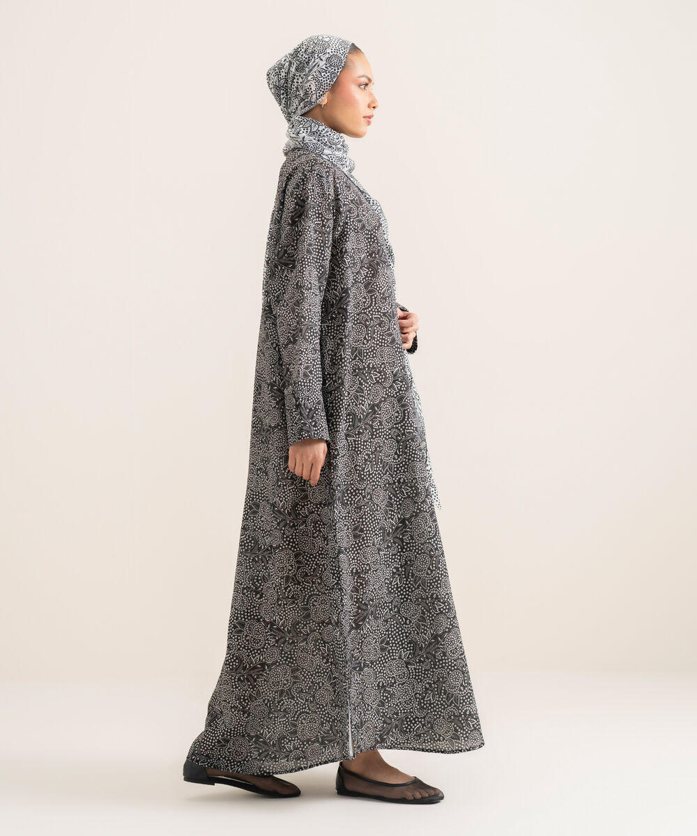 Women's Black Printed Abbaya Set