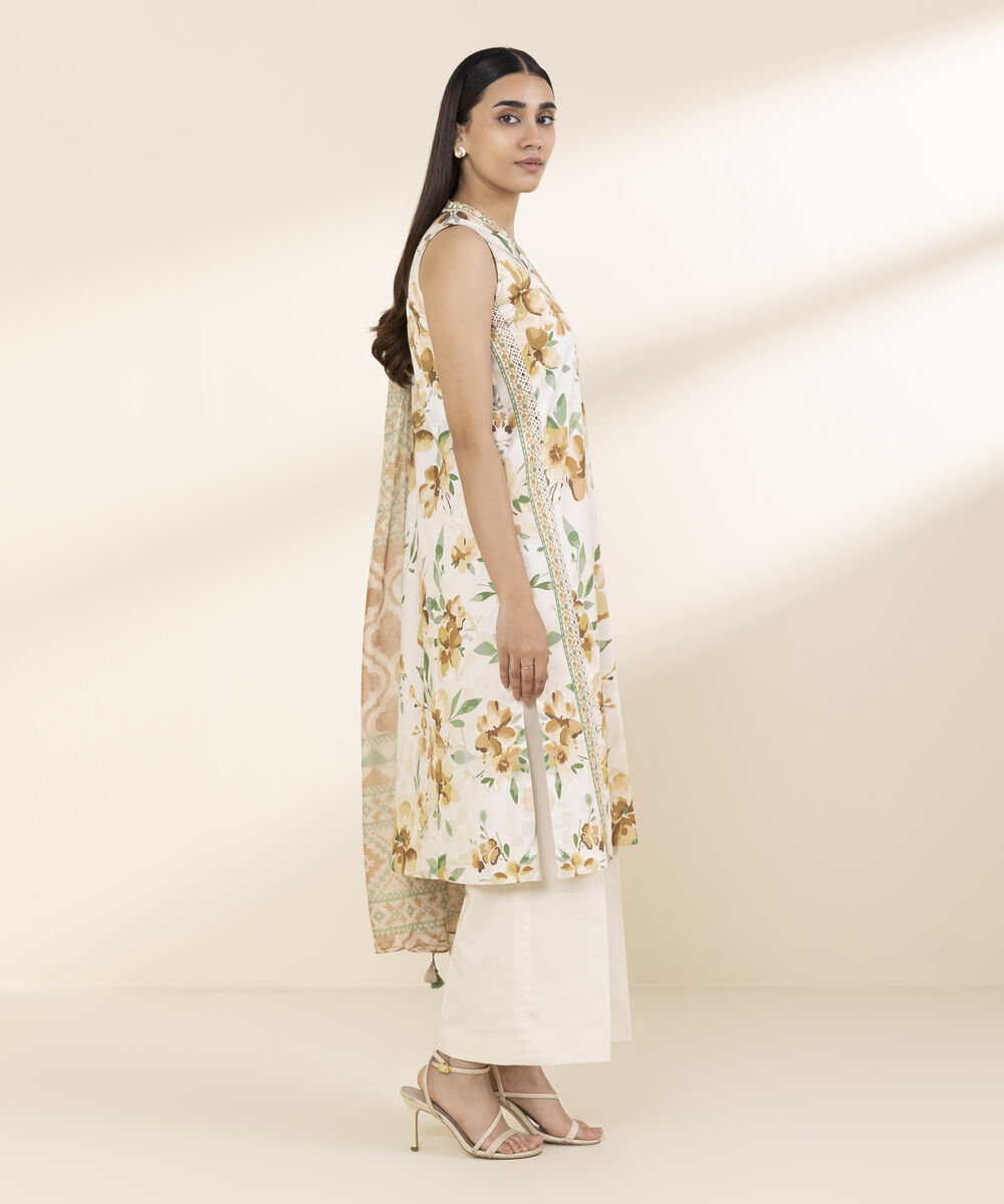 Unstitched Women's Off White Lawn 3 Piece Suit