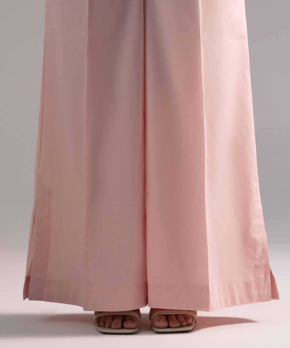 Women's RTW Cambric Solid Pink Flared Pants