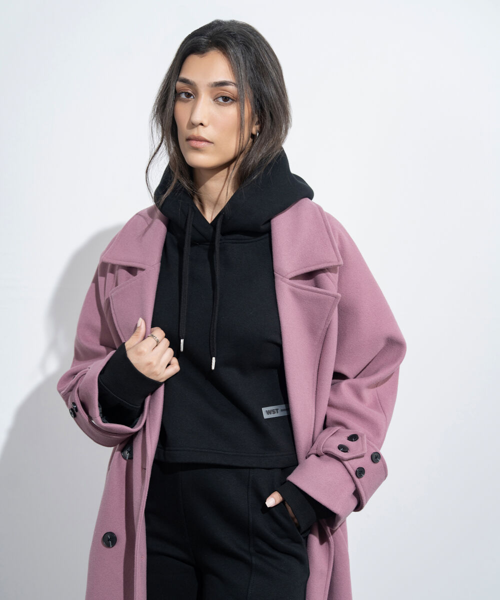 Women's Western Wear Pink Oversized Double Breasted Coat