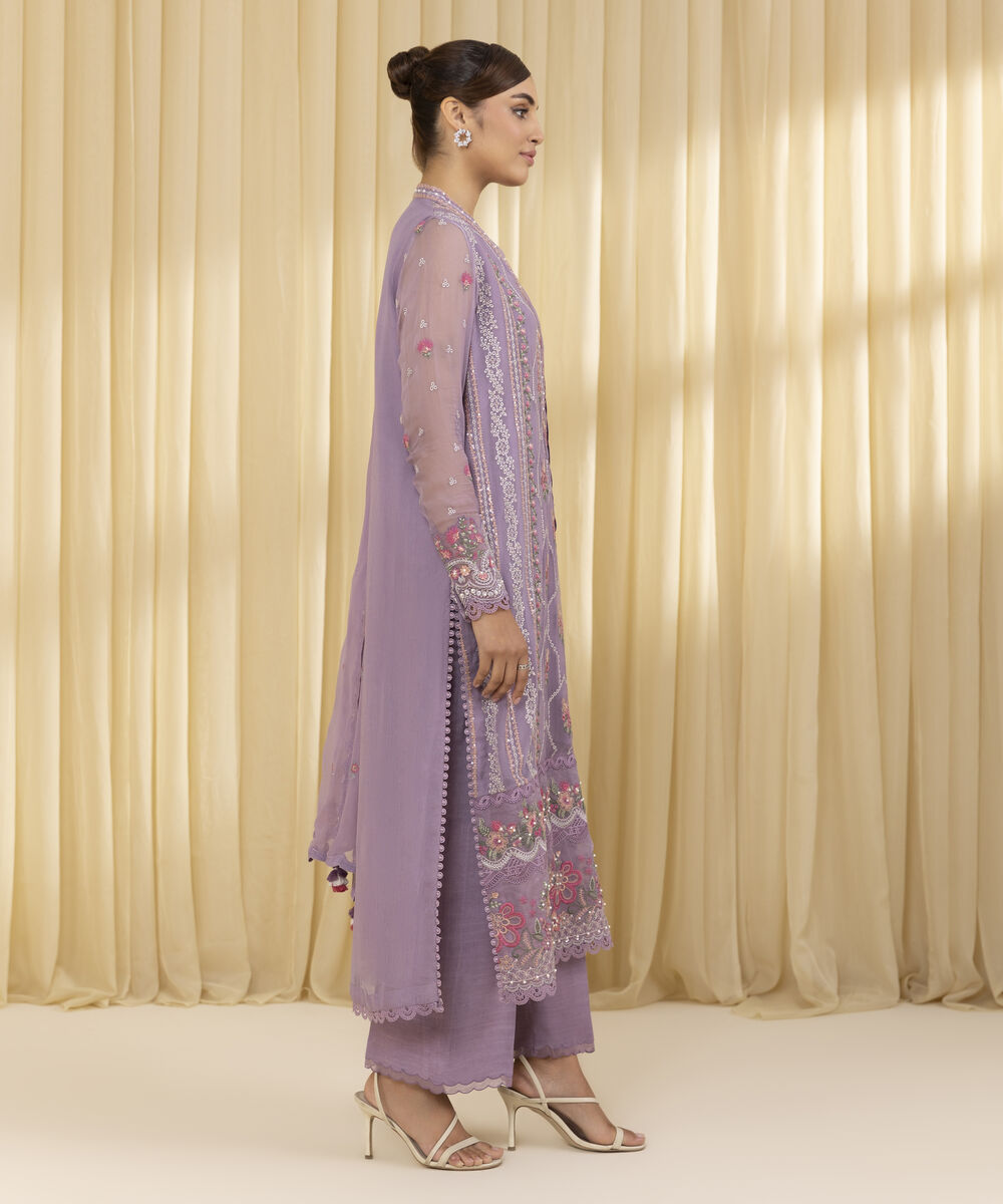 Unstitched Women's Pink Crinkle Chiffon 3 Piece Suit