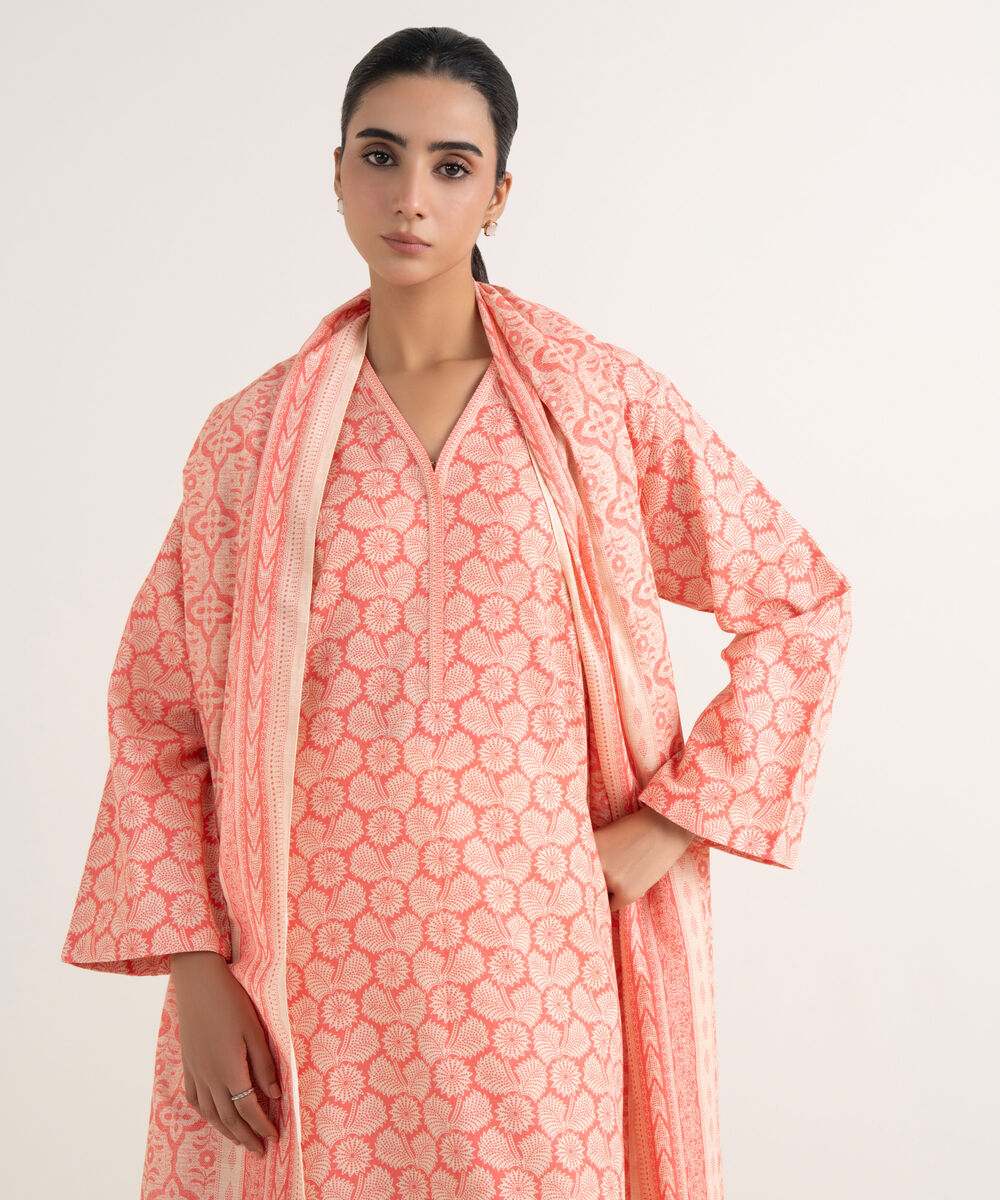Women's Unstitched Lawn Printed Pink Two Piece Suit