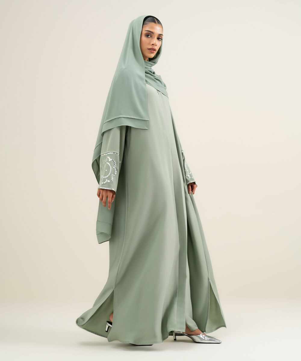 Women's Pistachio Green Raglan Abbaya Set