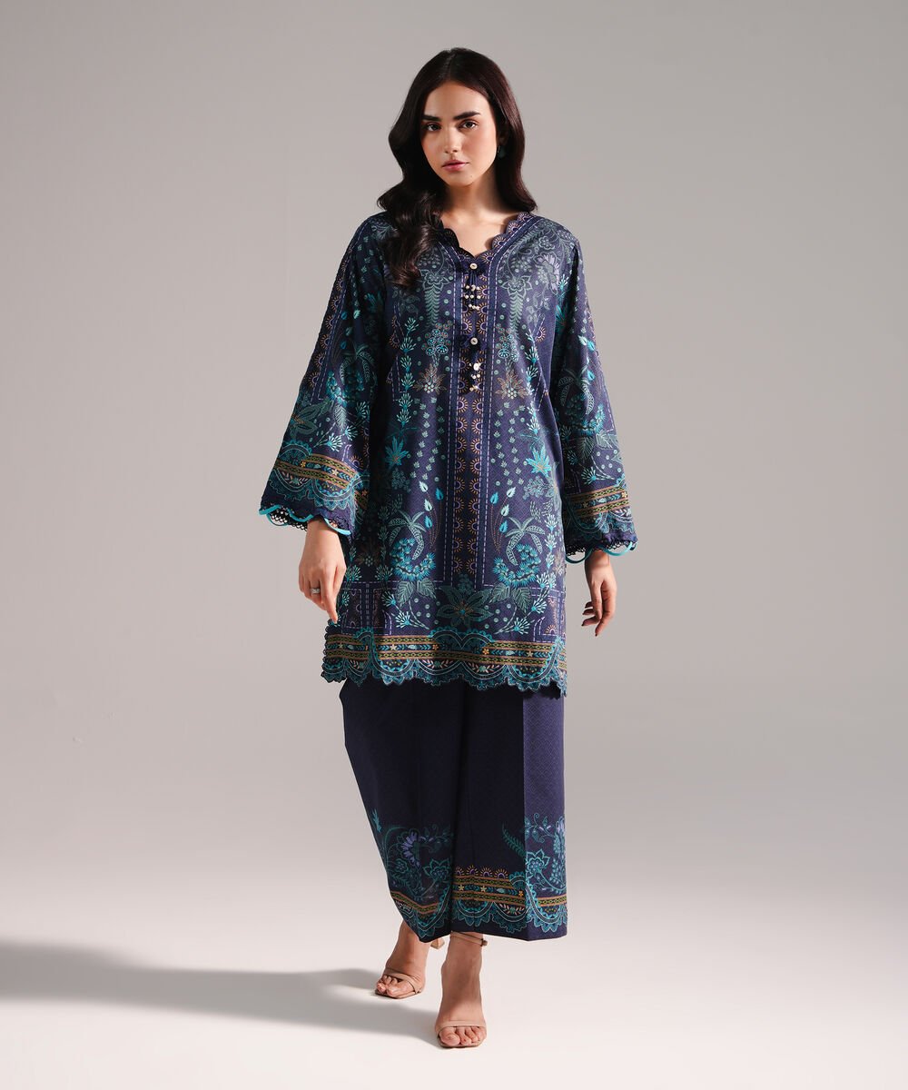 Women's RTW Lawn Printed Dark Blue 2 Piece Suit