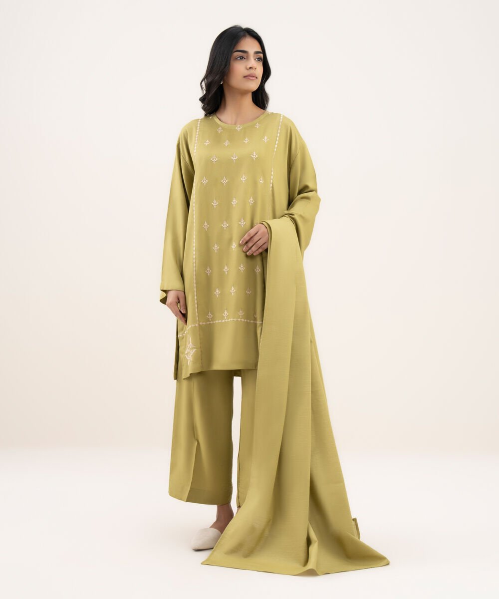 Solid Light Khaddar Olive Green Dupatta