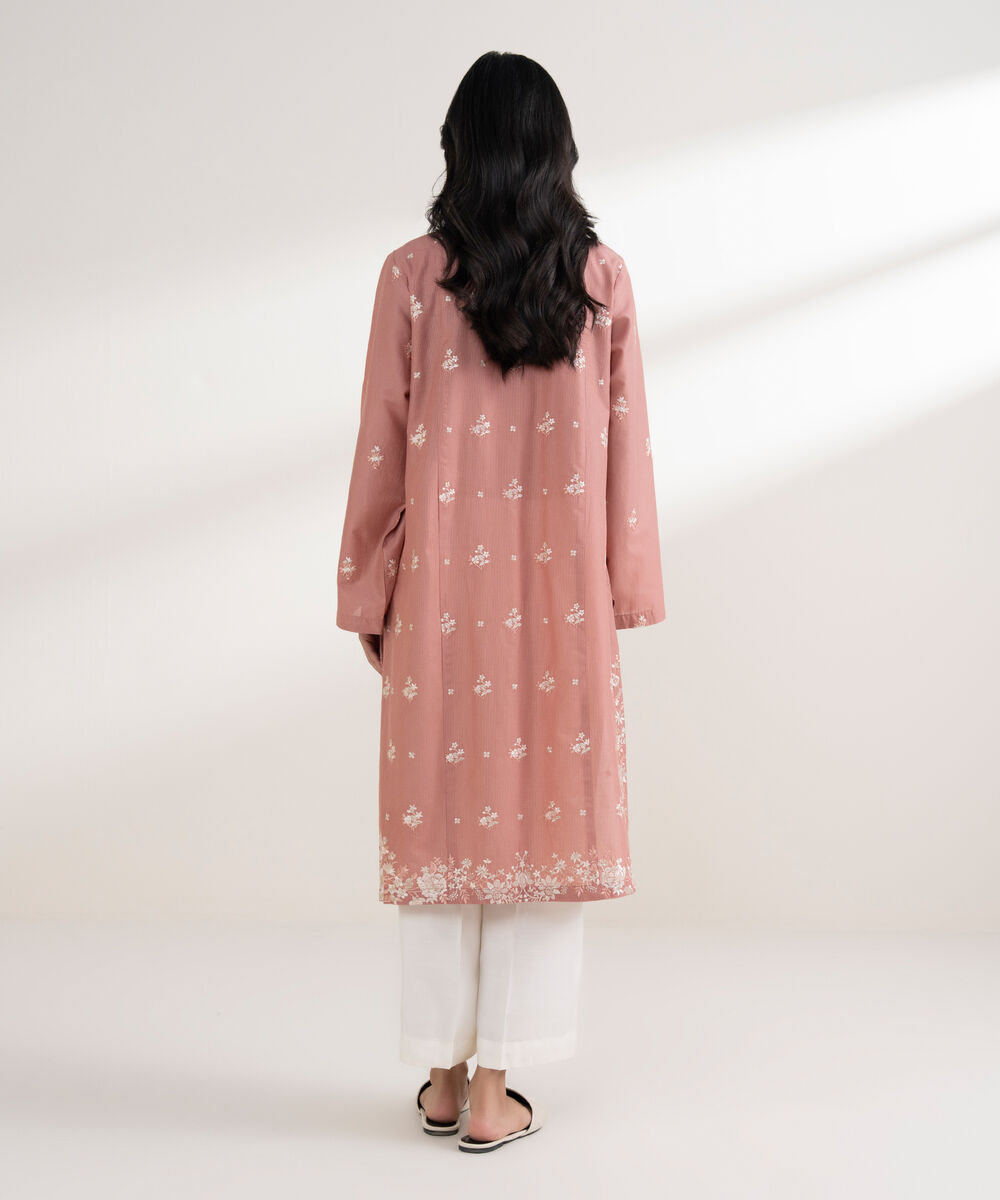 Women's RTW Zari Lawn Embroidered Pink Straight Shirt