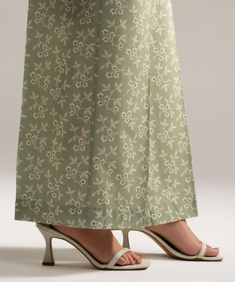 Women's RTW Cambric Printed Green Straight Pants