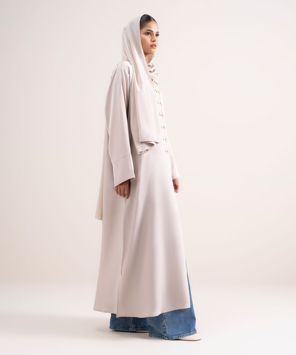 Women's Beige Front Open Abbaya Set