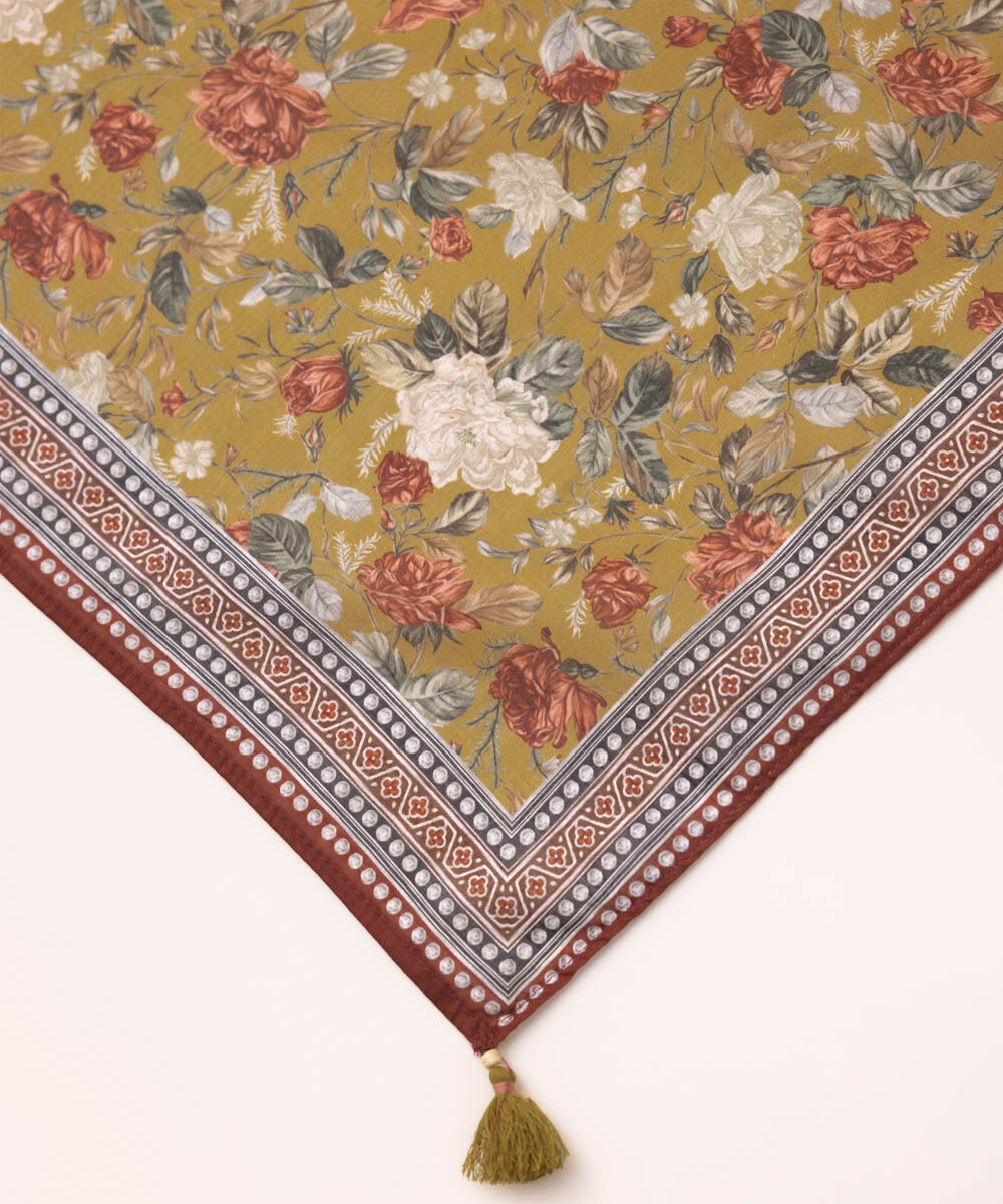 Textured Voile Yellow Printed Dupatta