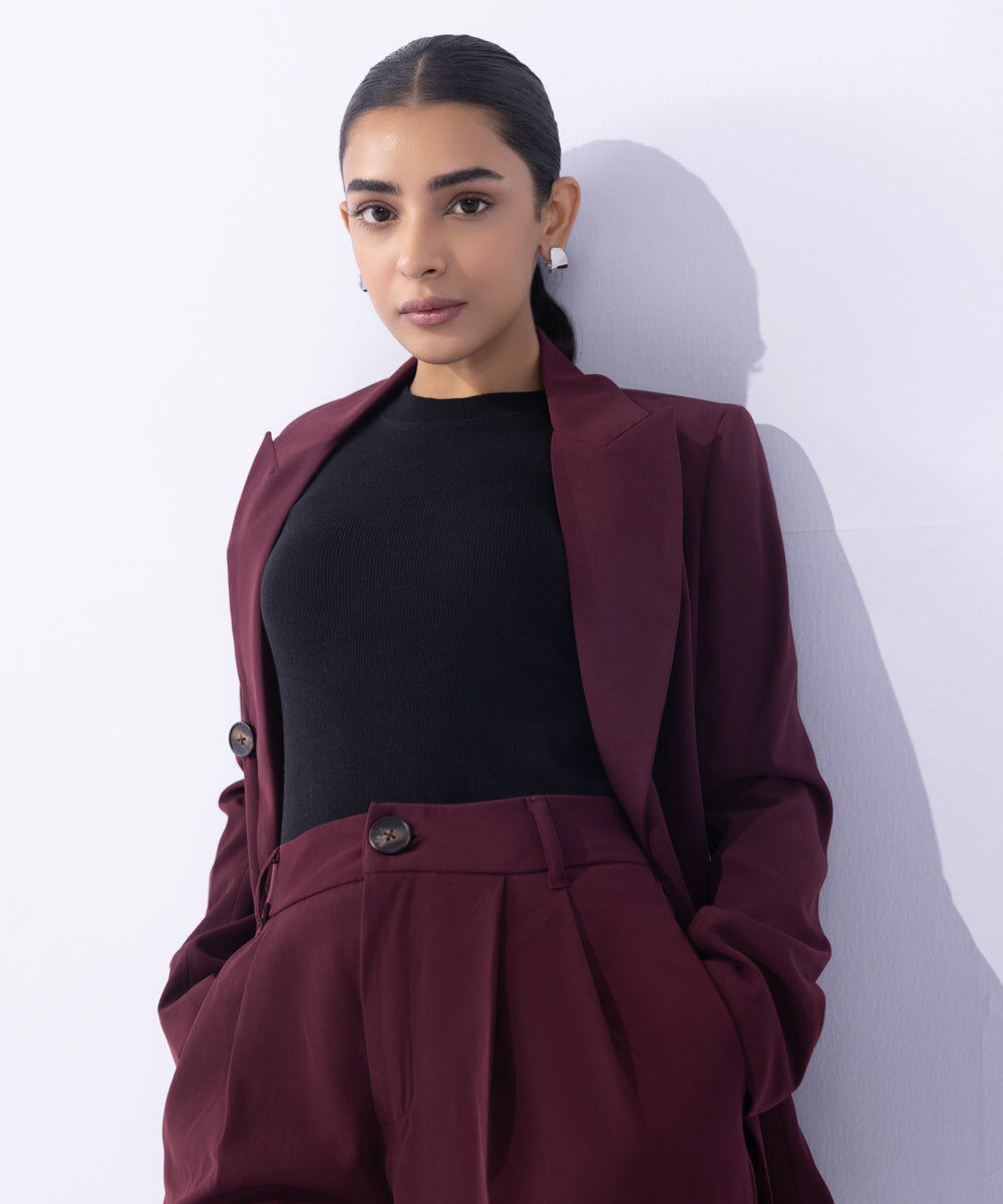 Woman - Red Tailored Wide Leg Trousers