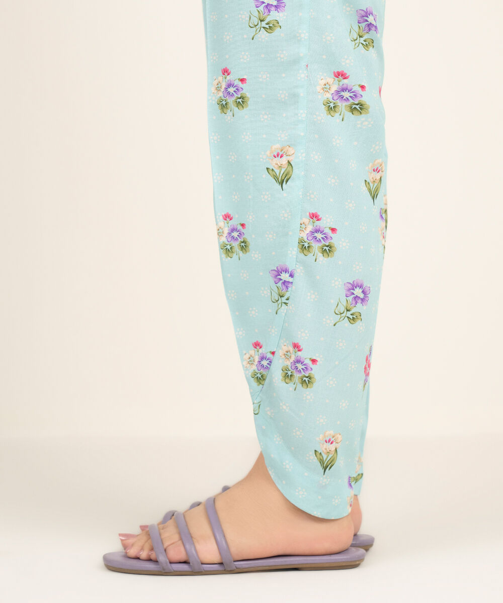 Women's RTW Arabic Cambric Printed Blue Tulip Shalwar