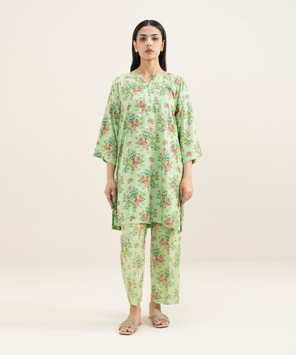 Women's RTW Arabic Lawn Printed Green 2 Piece Suit
