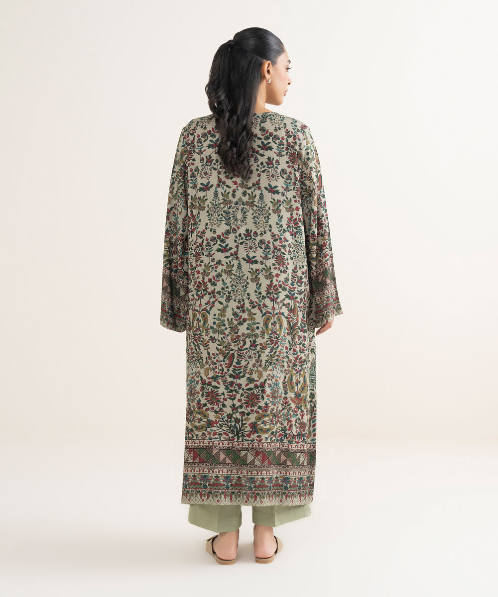 Women's RTW Linen Printed Green 2 Piece Suit