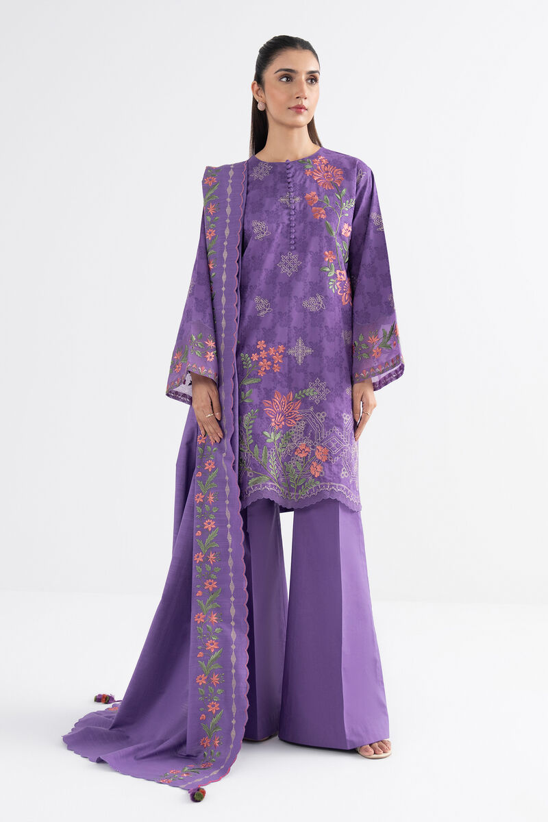3 Piece - Embroidered Cotton Jacquard Suit