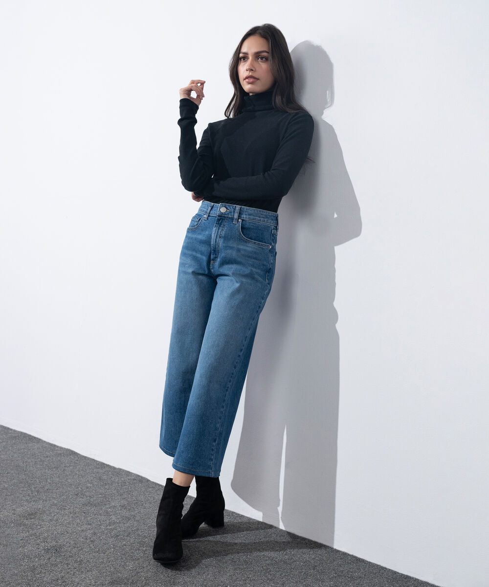 Women's Western Wear Rinse Wash Cropped Wide Leg Jeans