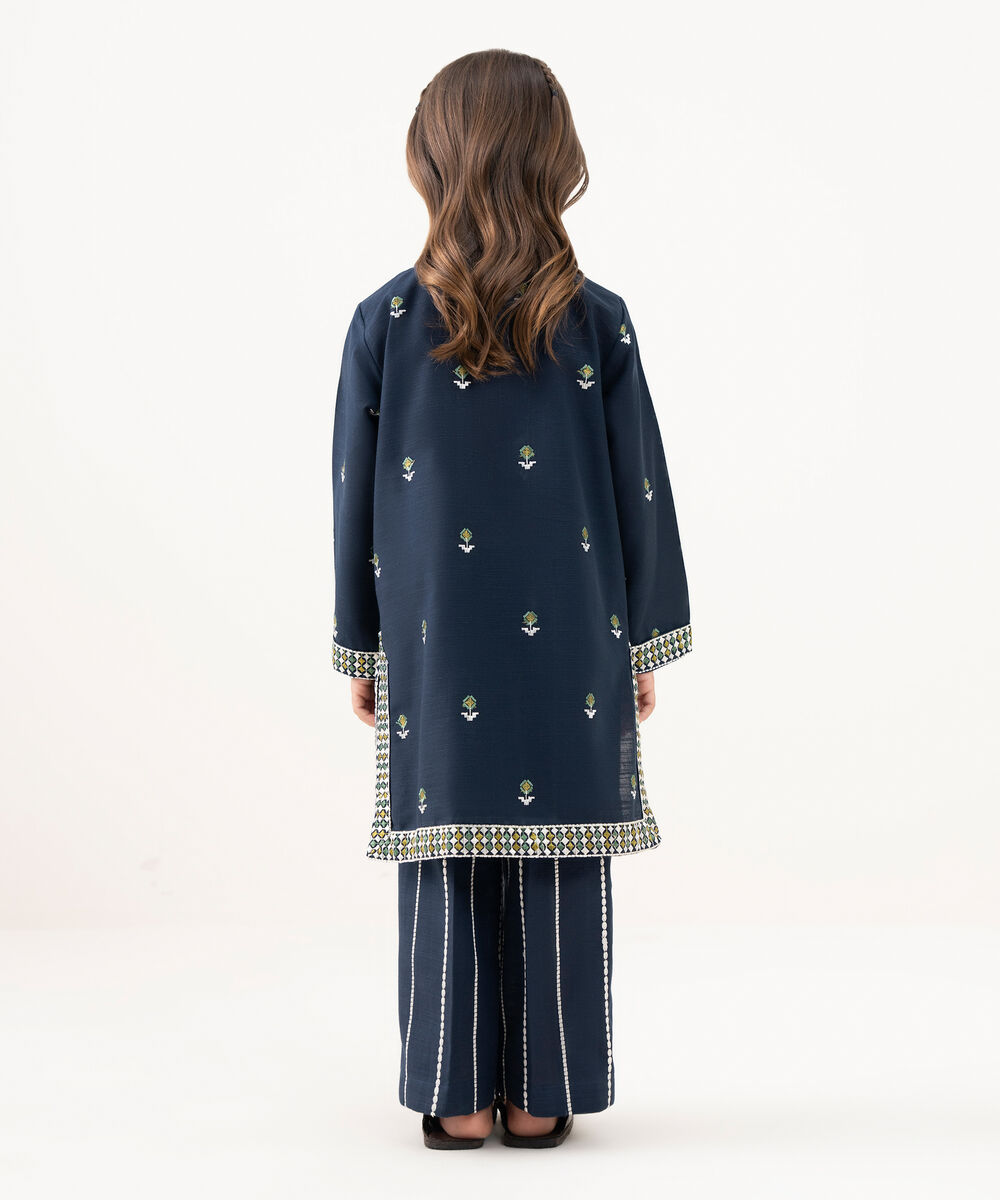 Girl's Light Khaddar Embroidered Blue 2 Piece Suit