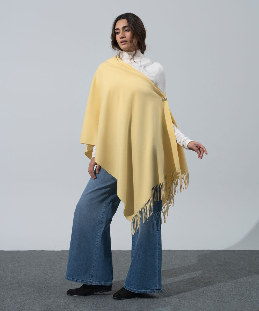 Women's Western Wear Yellow Polyester Solid Woolen Scarf