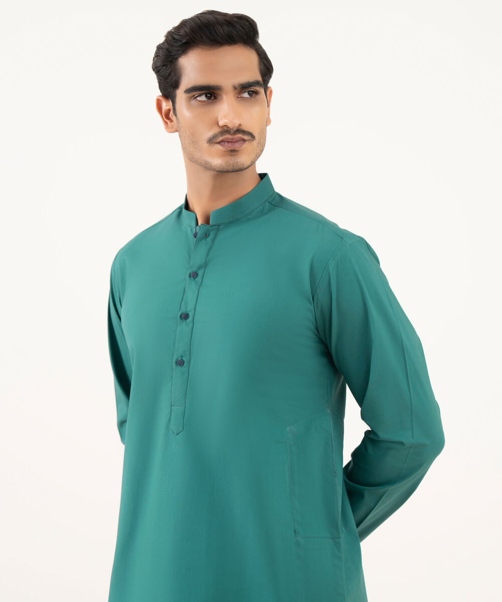 Men's 100% Cotton Plain Teal Green Kurta Shalwar