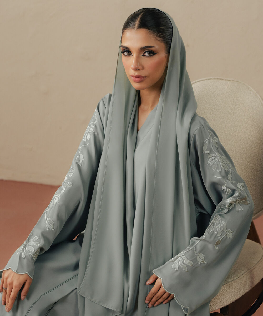 Women's mint green button through Abaya set