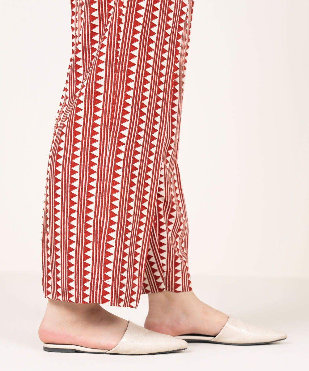 Women's RTW Arabic Khaddar Printed Red Straight Pants