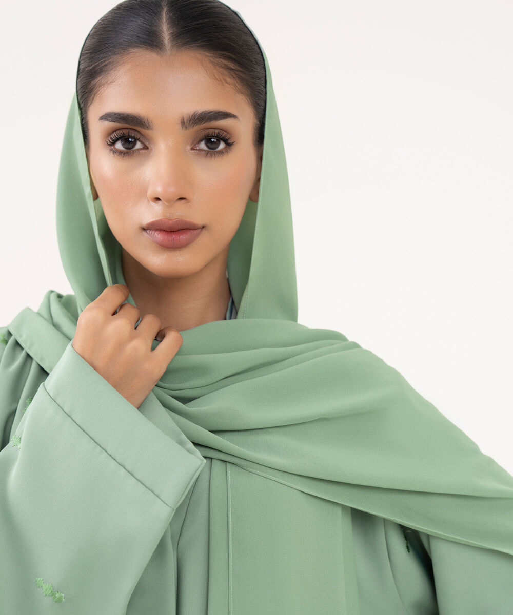 Women's Green Polyester Abaya Set