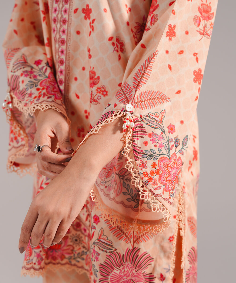 Women's RTW Lawn Printed Peach 2 Piece Suit