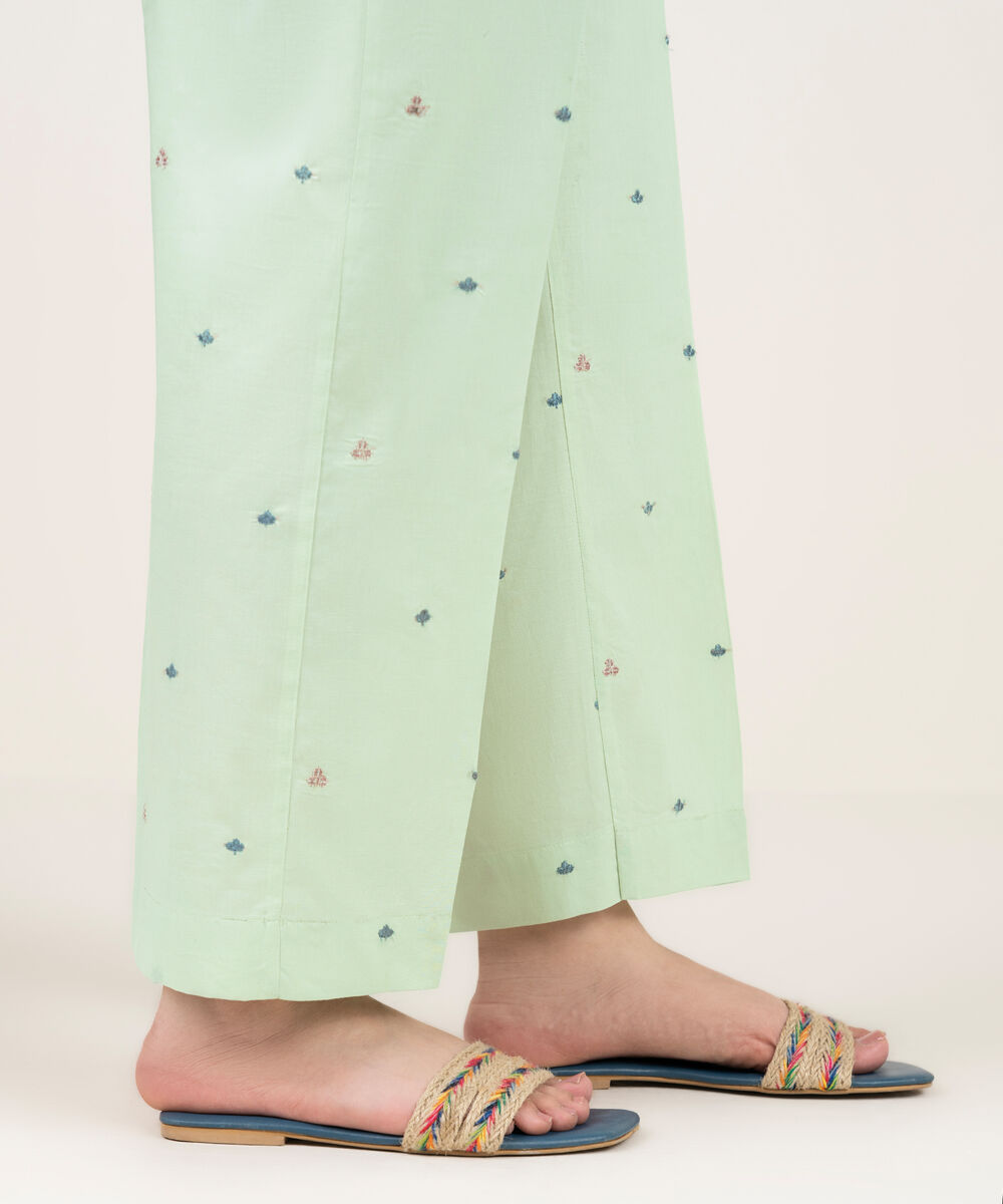 Women's RTW Cambric Embroidered Green Straight Pants