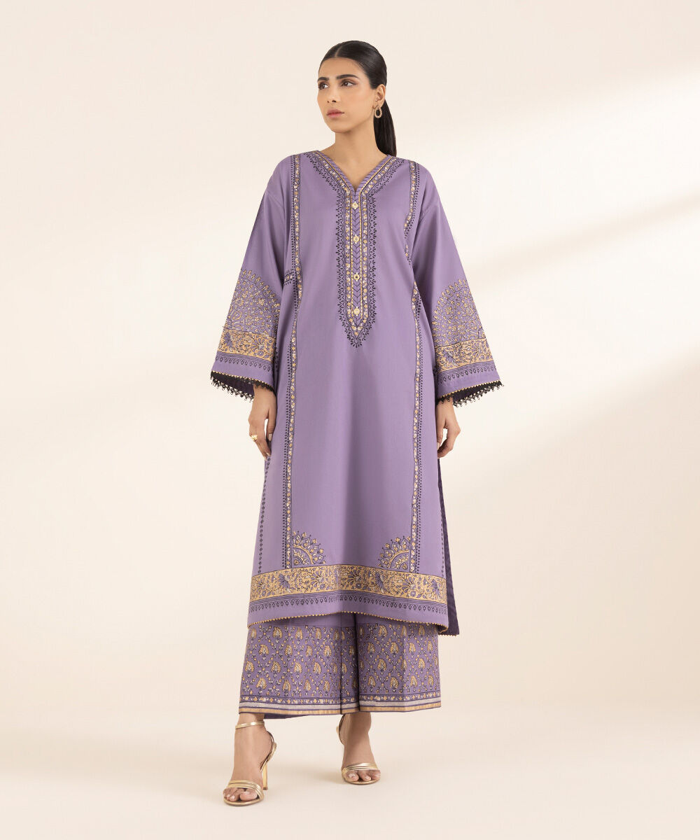 Women's RTW Lawn Purple Printed Boxy Shirt