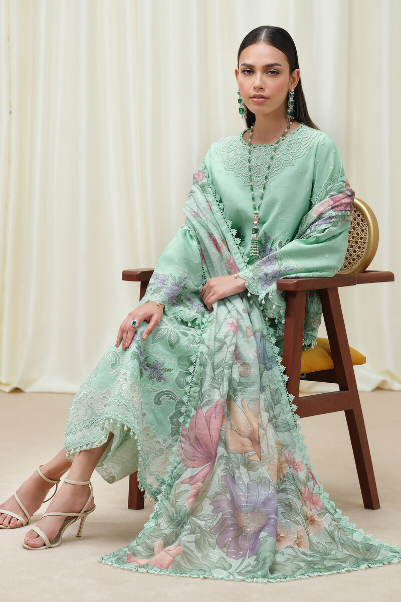 3 Piece - Embroidered Raw Silk Suit