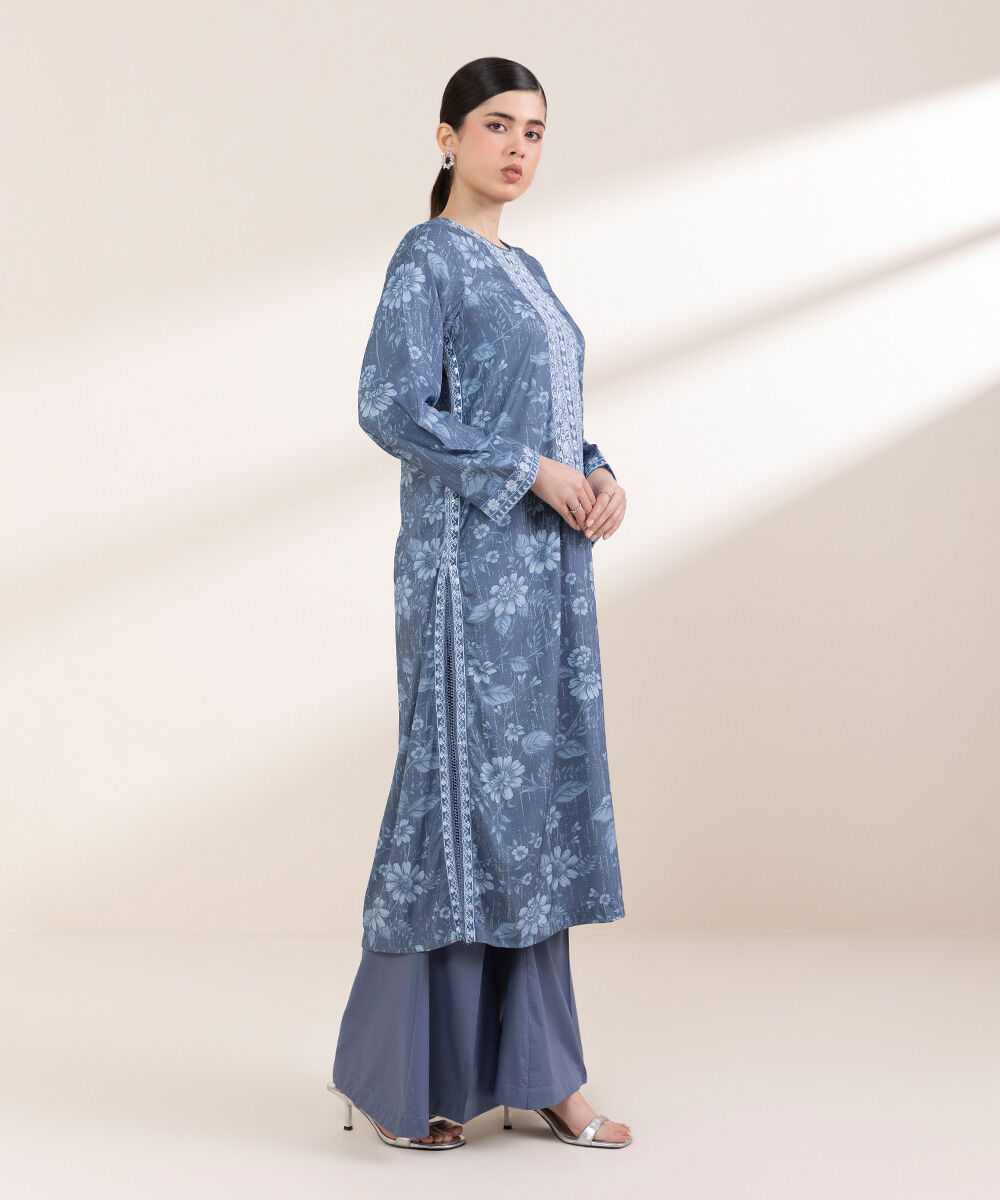 Women's Pret Arabic Lawn Blue Embroidered A-Line Shirt