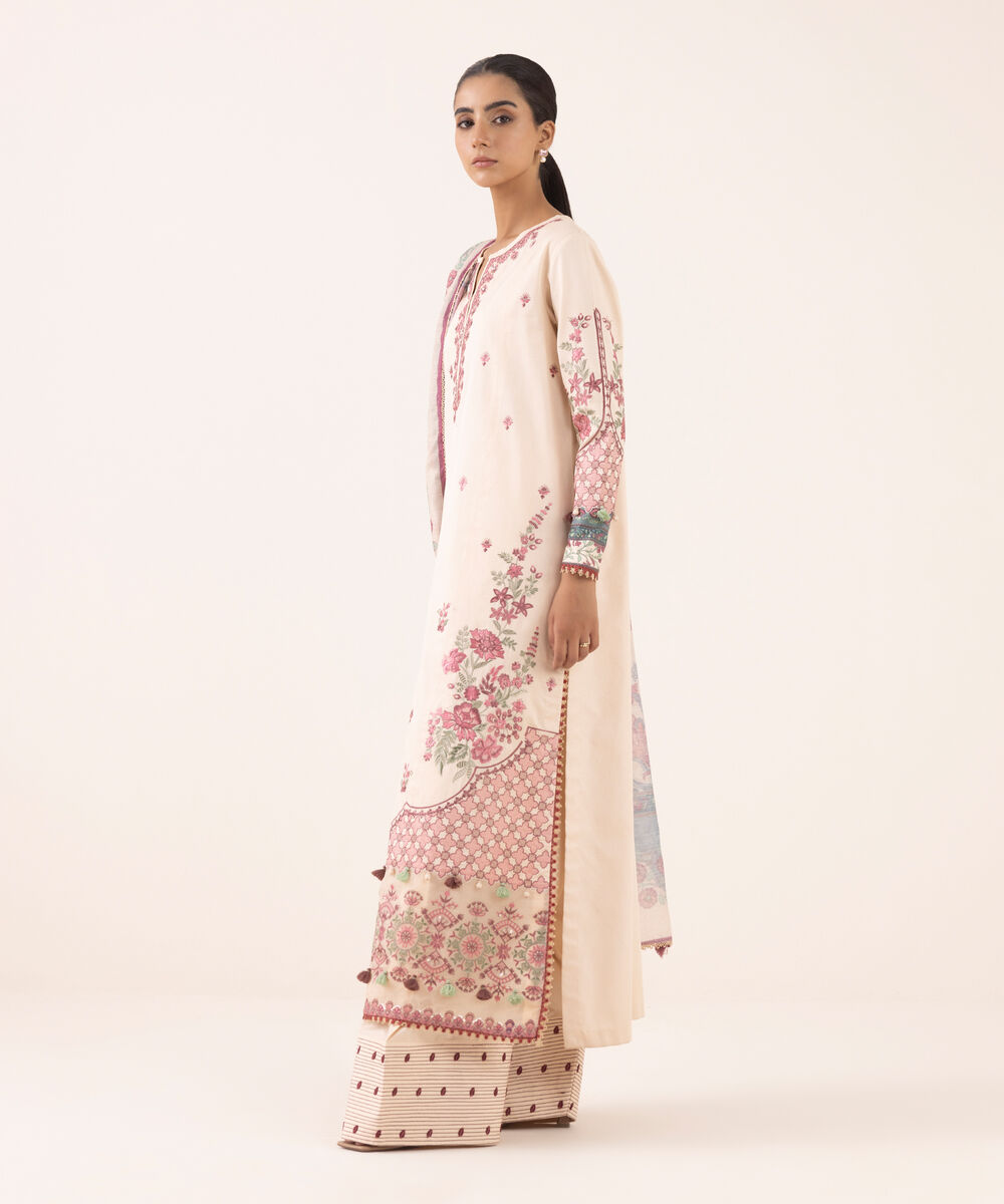 Women's Unstitched Light Cotton Satin Dyed Three Piece Suit