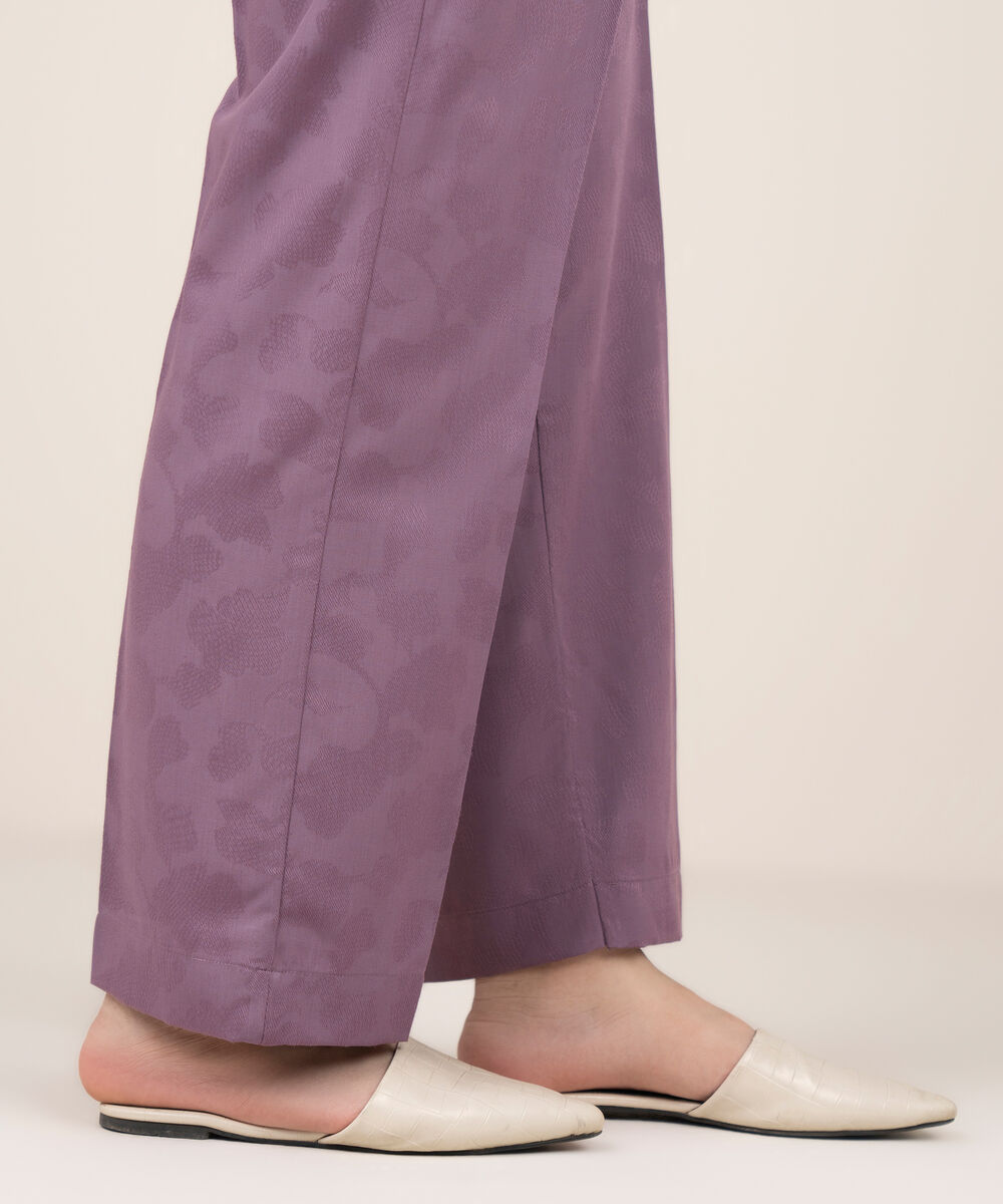 Women's RTW Self Jacquard Leno Solid Purple Straight Pants