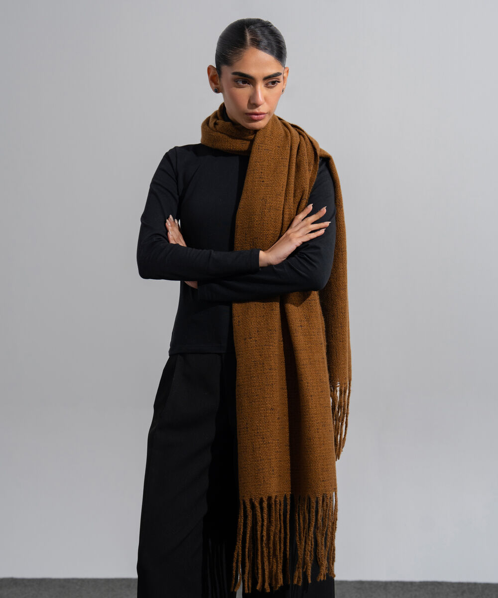 Women's Western Wear Rust Polyester Solid Woolen Scarf