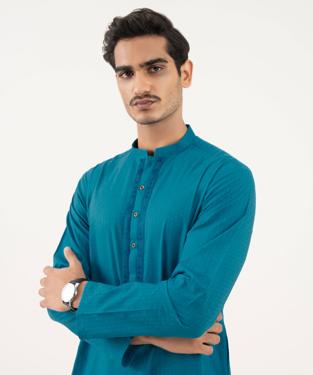 Men's 100% Cotton Plain Teal Green Kurta