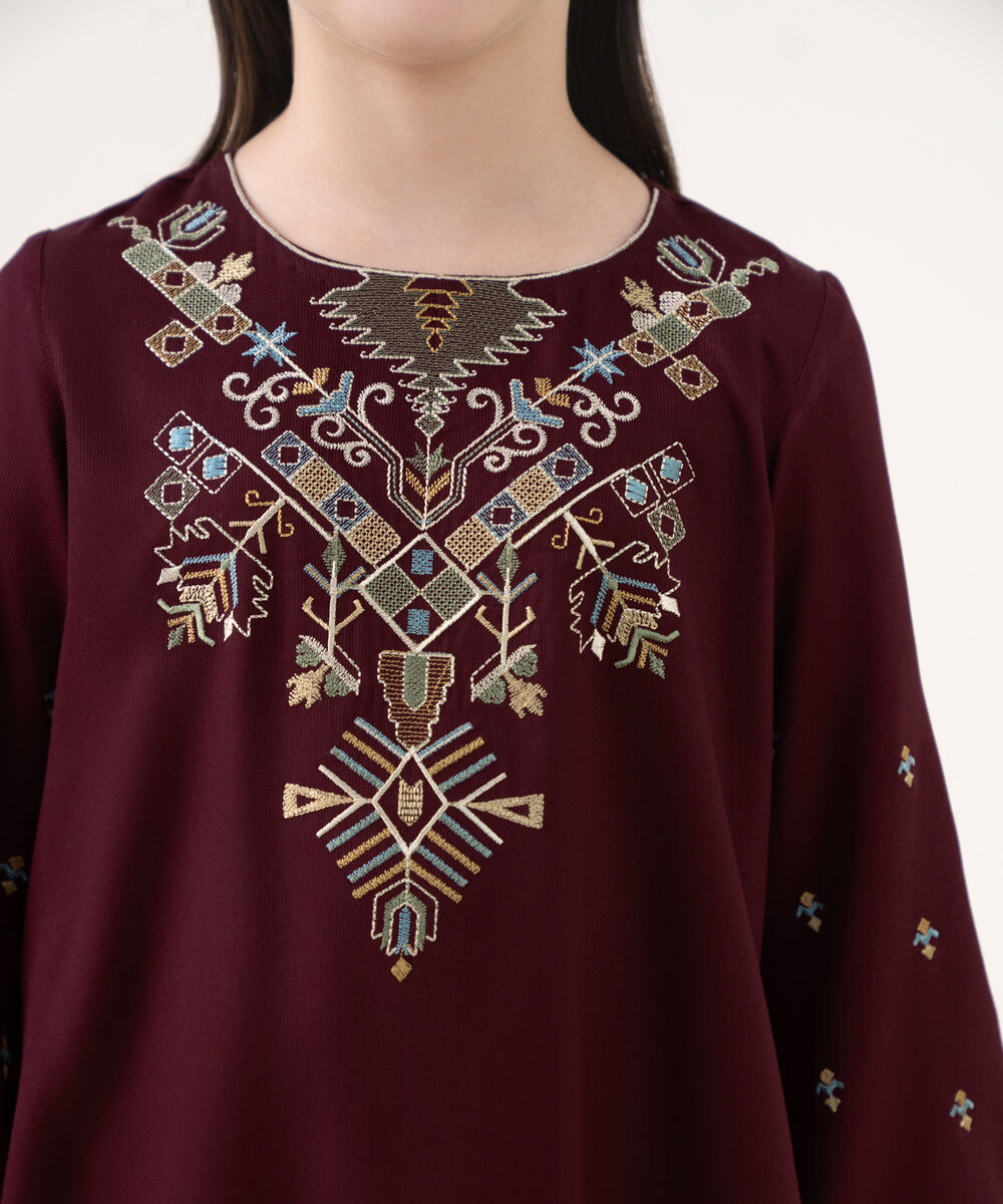 Girl's Bedford  Embroidered Maroon 2 Piece Suit