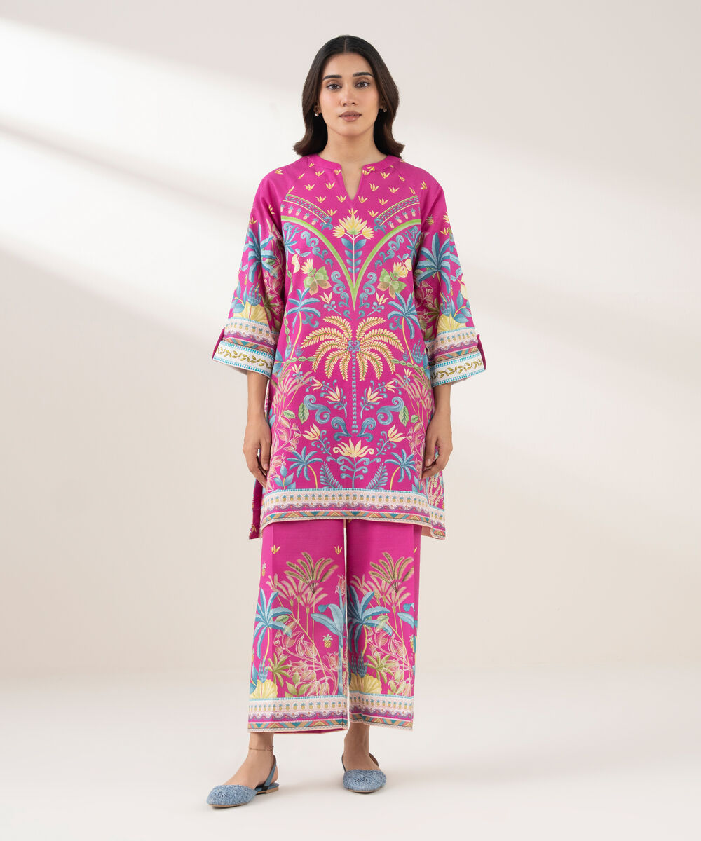 Women's RTW Light Khaddar Printed Straight Pink Shirt