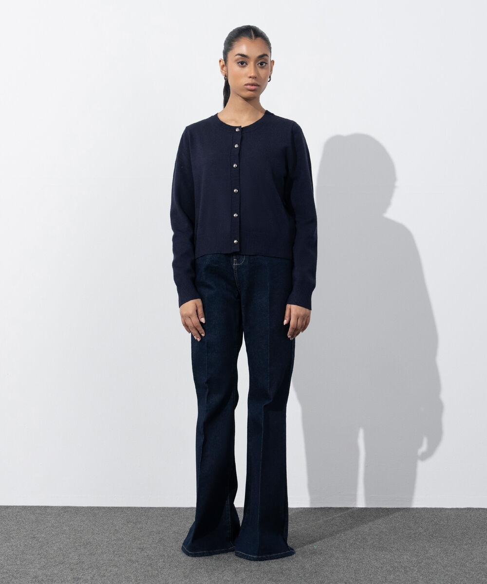 Women's Western Wear Navy Regular-Fit Knit Cardigan