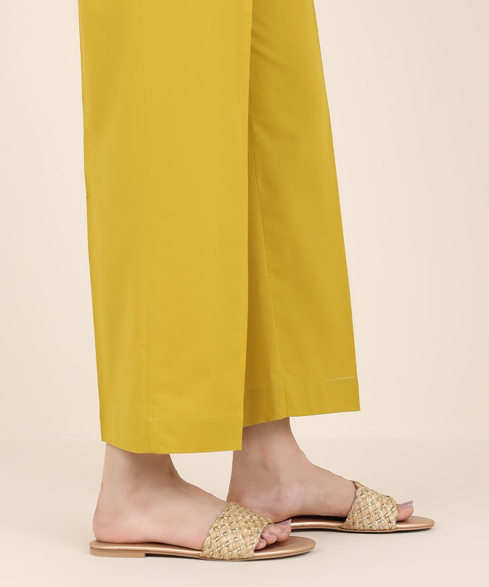 Women's RTW Cambric Yellow Solid Straight Pants