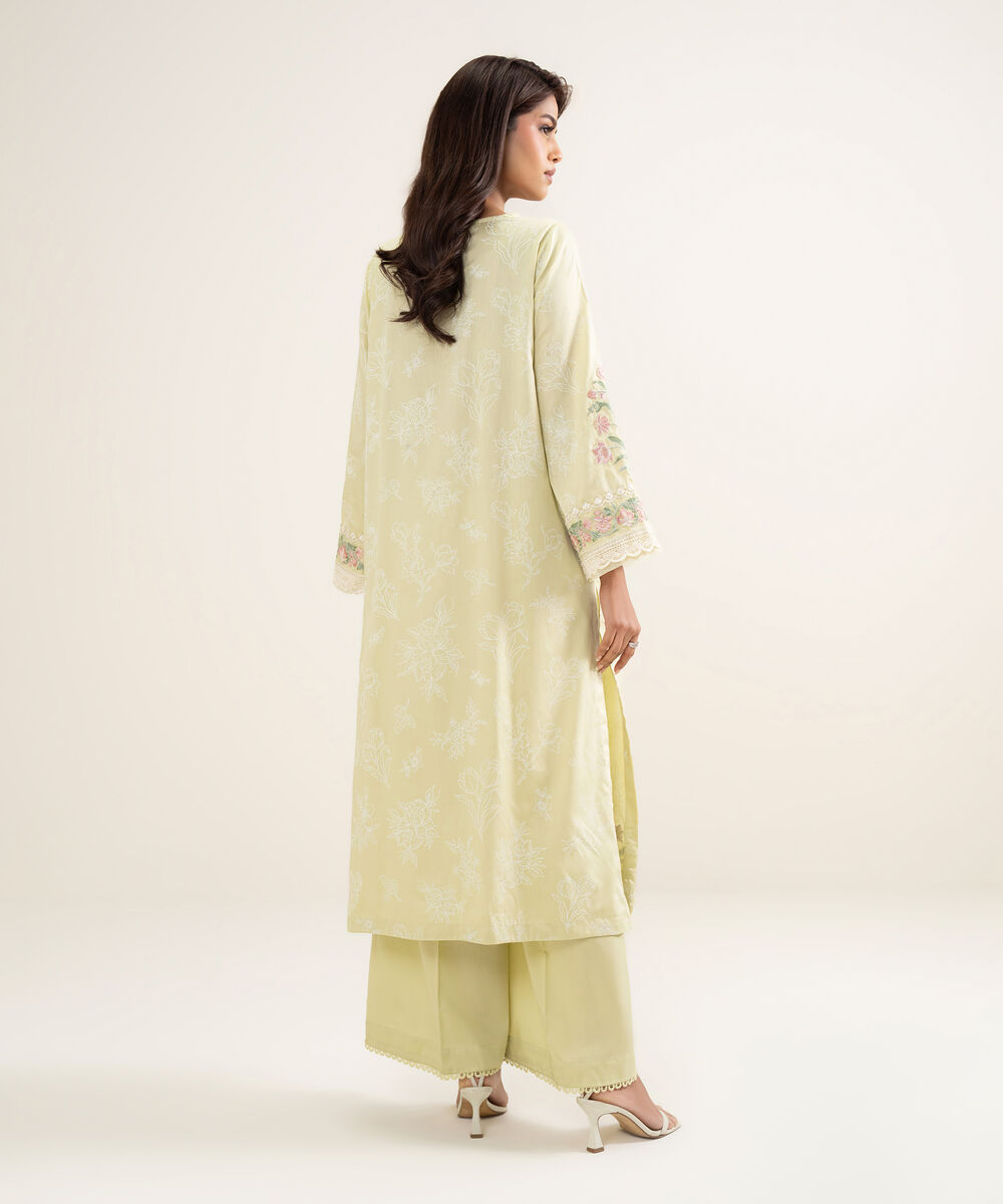 Women's RTW Premium Cotton Satin Embroidered Yellow A-Line Shirt