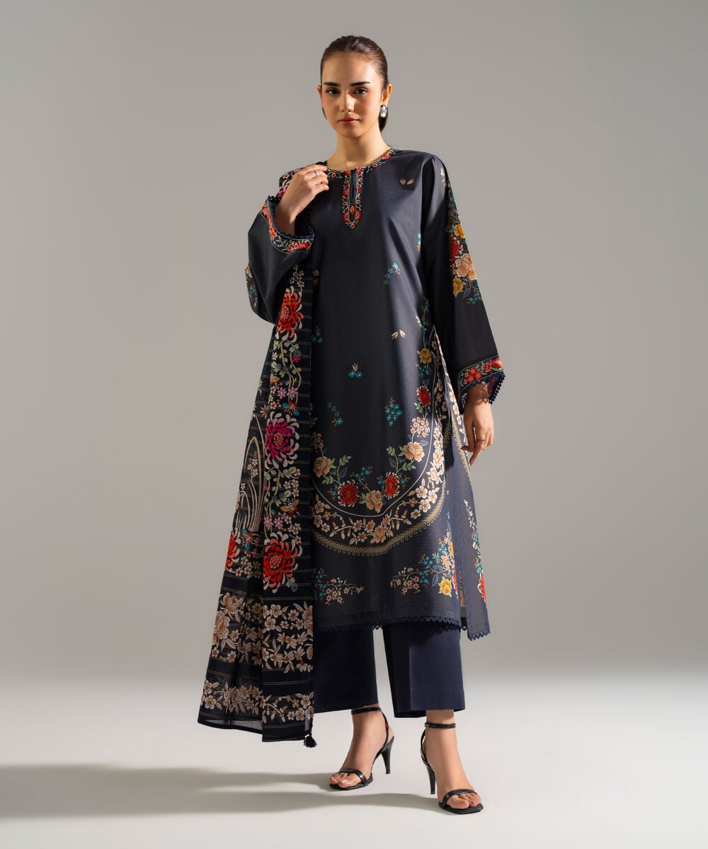 Zari Voile Printed Blue Dupatta