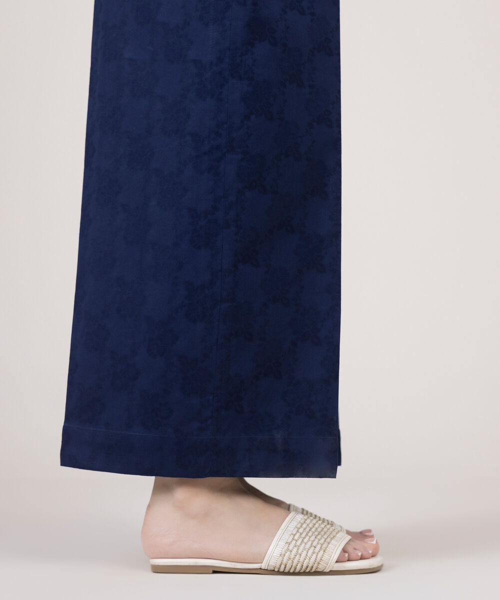 Women's RTW Cotton Jacquard Blue Solid Culottes