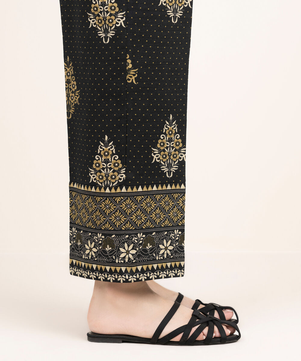 Women's RTW Khaddar Printed Black Straight Pants