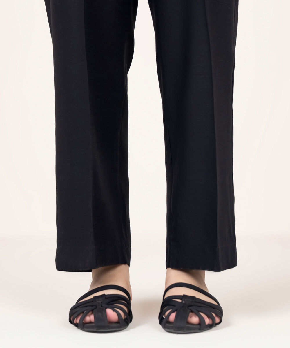 Women's RTW Arabic Khaddar Solid Black Straight Pants
