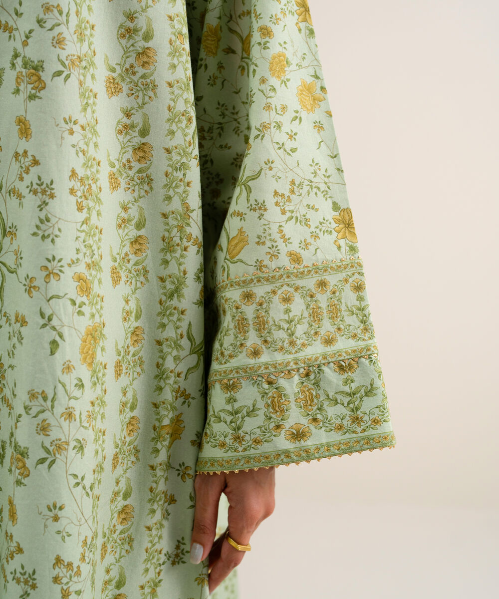 Women's Unstitched Printed Cotton Viscose Light Mint 3 Piece Suit