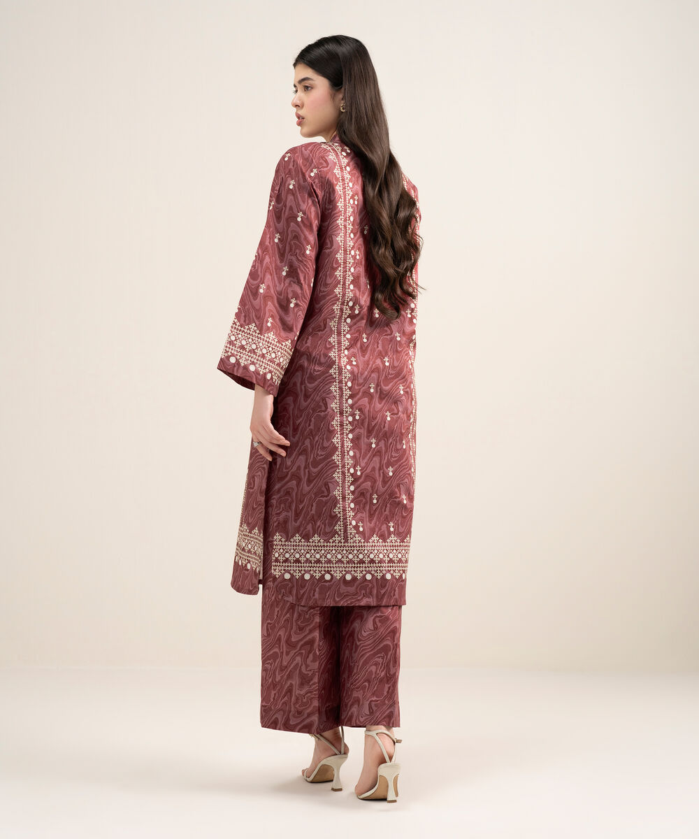 Women's Unstitched Lawn Printed Red 2 Piece Suit