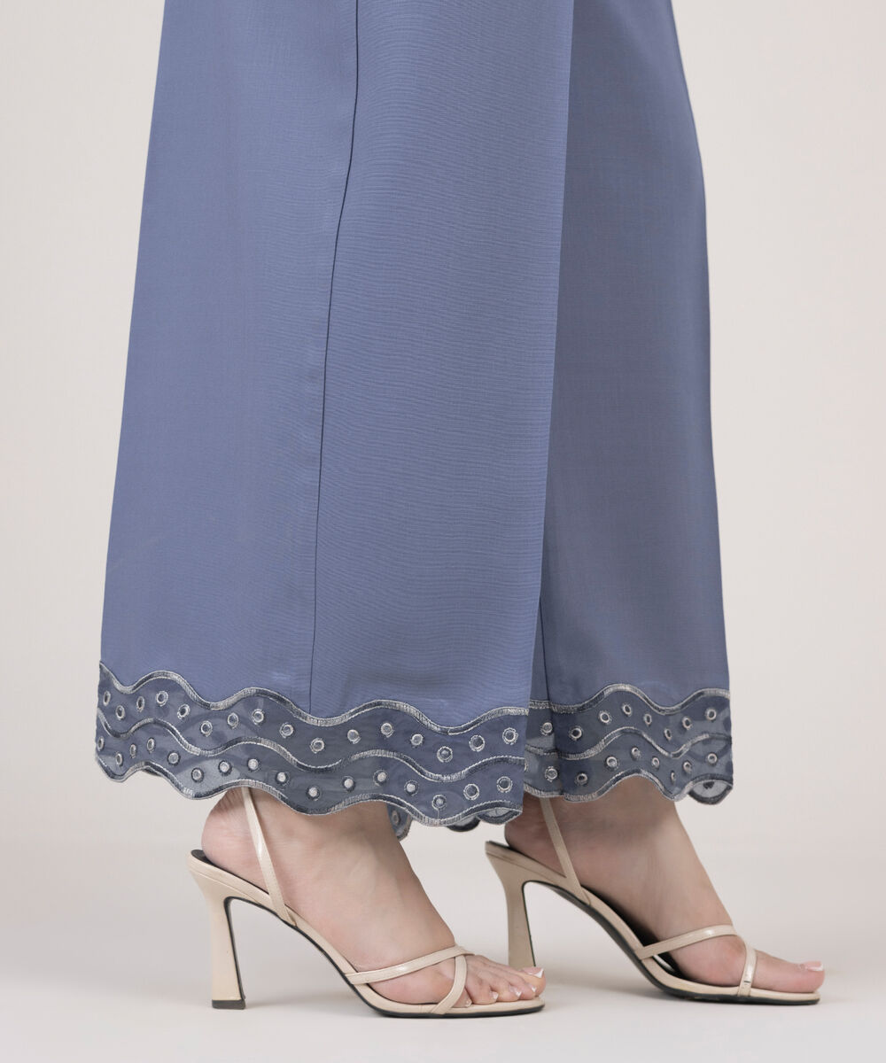 Women's RTW Cotton Viscose Embroidered Blue Culottes