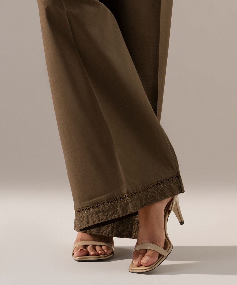 Women's RTW Cross Hatch Solid Muted Green Culotte
